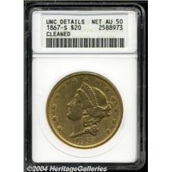 1867-S $20--Cleaned--ANACS. Unc Details, Net