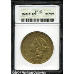 1868-S $20 XF40 ANACS. Apricot patina with