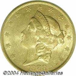 1868-S $20 AU58 PCGS. This piece is somewhat