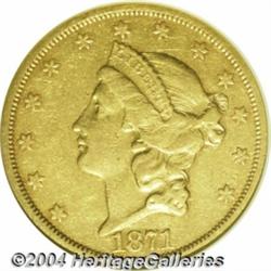 1871-CC $20 XF40 ANACS. Variety 1-A. The