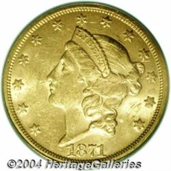 1871-S $20 MS61 PCGS. A crisply struck example