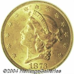 1873 $20 Open 3 MS62 PCGS. Pleasing, reddish