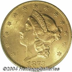 1873 $20 Open 3 MS62 PCGS. A satiny