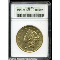 1875-CC $20 AU55 ANACS. Variety 1-B. Sharply