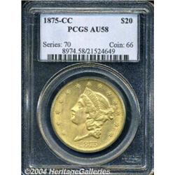 1875-CC $20 AU58 PCGS. Variety 1-B. Well