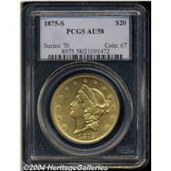 1875-S $20 AU58 PCGS. Abundant shimmering