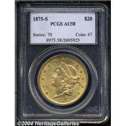1875-S $20 AU58 PCGS. Well struck with