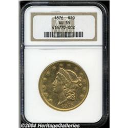 1876 $20 AU55 NGC. Bright overall with