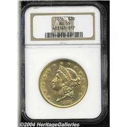 1876 $20 AU55 NGC. This example retains ample