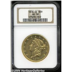 1876-CC $20 AU58 NGC. Variety 1-B. A pleasing