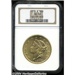 1876-S $20 AU58 NGC. Bright pink and
