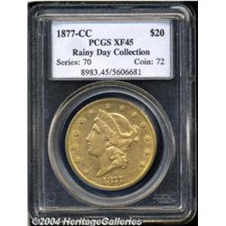 1877-CC $20 XF45 PCGS. Ex: Rainy Day