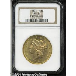 1878 $20 MS61 NGC. A lustrous honey-gold