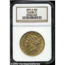 1878-S $20 AU58 NGC. Well abraded but
