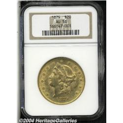 1879 $20 AU58 NGC. Ample luster is retained