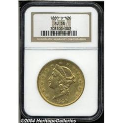 1880-S $20 AU58 NGC. Partially lustrous with a