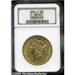 1880-S $20 MS60 NGC. Typically bagmarked but