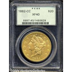 1882-CC $20 XF40 PCGS. Variety 2-B. An