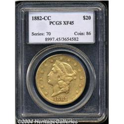1882-CC $20 XF45 PCGS. Variety 2-B. A