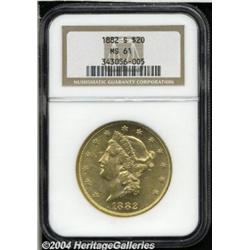 1882-S $20 MS61 NGC. Typically abraded for the