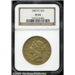 1883-CC $20 VF35 NGC. The obverse field has