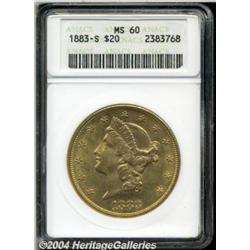 1883-S $20 MS60 ANACS. This highly lustrous