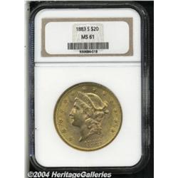1883-S $20 MS61 NGC. Pleasing copper-gold
