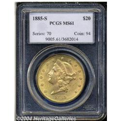 1885-S $20 MS61 PCGS. A colorful example of