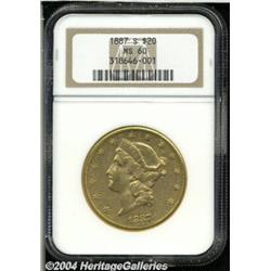 1887-S $20 MS60 NGC. Appearing about normal