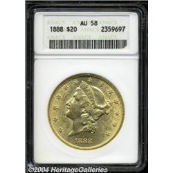 1888 $20 AU58 ANACS. Just the lightest touch