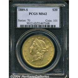 1889-S $20 MS62 PCGS. A well struck, lustrous
