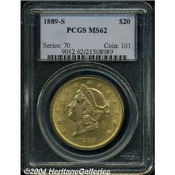 1889-S $20 MS62 PCGS. The satiny surfaces