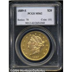 1889-S $20 MS62 PCGS. Rich orange-gold