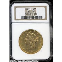 1889-S $20 MS62 NGC. Sharply defined with