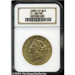 1890-CC $20 AU58 NGC. Variety 1-A. A briefly
