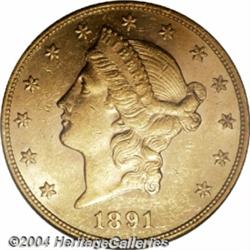 1891 $20 AU58 PCGS. An obviously rare