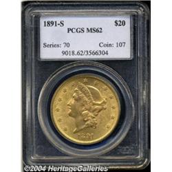1891-S $20 MS62 PCGS. Rich reddish patina is
