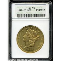 1892-CC $20 AU55 ANACS. Variety 1-A. Liberty's