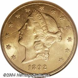 1892-CC $20 MS62 NGC. Ex: Bass. Variety 1-A. A