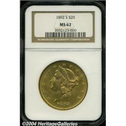 1892-S $20 MS62 NGC. Typically sharp with