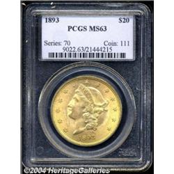 1893 $20 MS63 PCGS. A well struck and pleasing