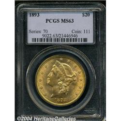 1893 $20 MS63 PCGS. Fully struck with