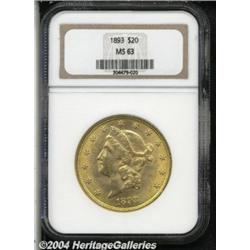 1893 $20 MS63 NGC. Copper-gold color over a