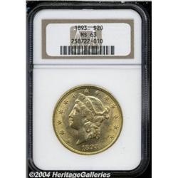 1893 $20 MS63 NGC. The satiny features exhibit