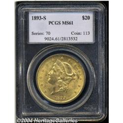 1893-S $20 MS61 PCGS. A well struck and frosty
