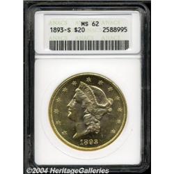 1893-S $20 MS62 ANACS. Sharply defined