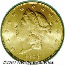 1893-S $20 MS63 PCGS. An original, lustrous