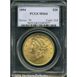 1894 $20 MS64 PCGS. Lovely pinkish-orange