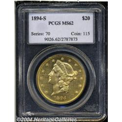 1894-S $20 MS62 PCGS. Sharply struck and