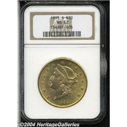 1895-S $20 MS62 NGC. Yellowish, copper-gold